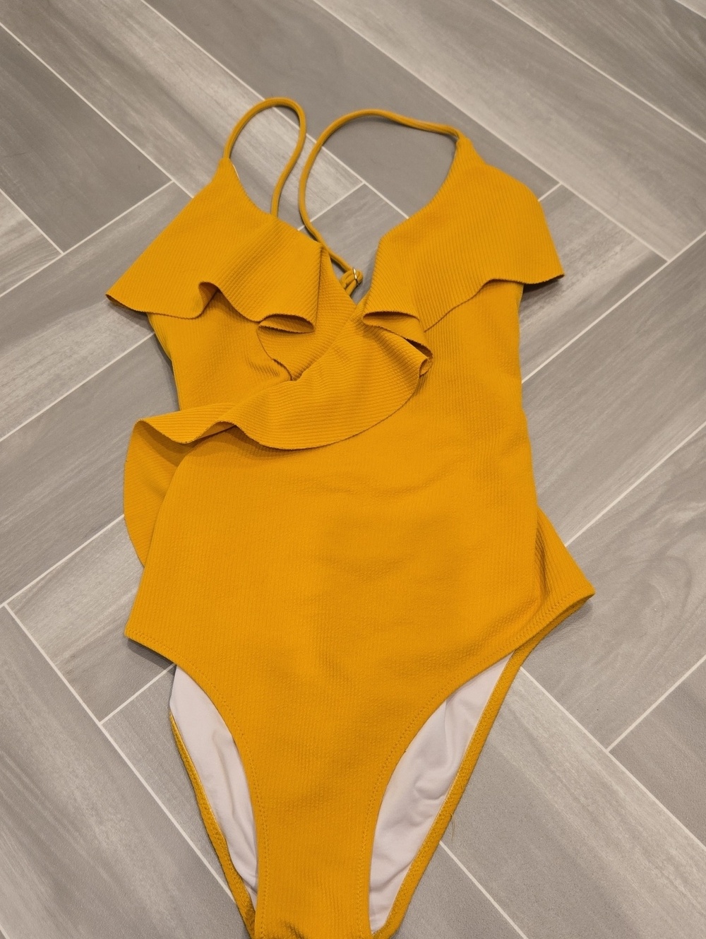Cupshe Mustard Ruffle One-Piece Swimsuit